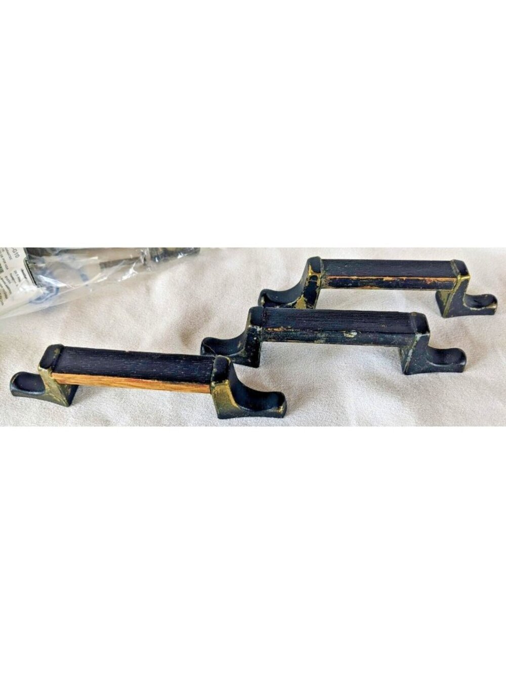 Lot of 15 Amerock Brass & Wood Drawer Pull Handles 5" Rustic Black Distressed